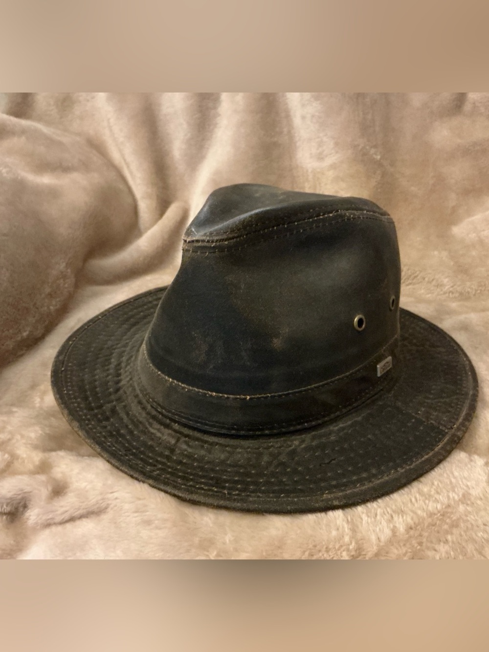 Conner Handmade Hats L Brown Waxed Cotton Fedora Outback Safari Weathered